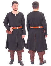ARVID Black Cotton Tunic - Medieval Viking Long Sleeve Handstitched Tunic